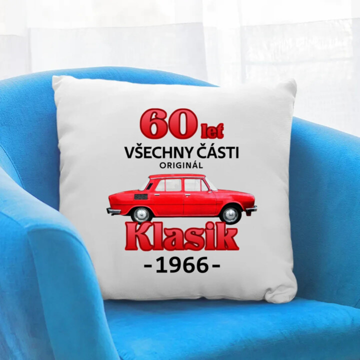 60 let - všechny části originál - Klasik 1966 - polštář s potiskem