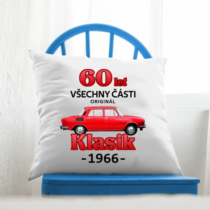 60 let - všechny části originál - Klasik 1966 - polštář s potiskem
