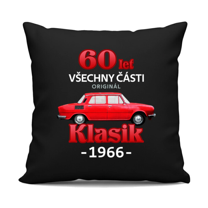 60 let - všechny části originál - Klasik 1966 - černý polštář s potiskem