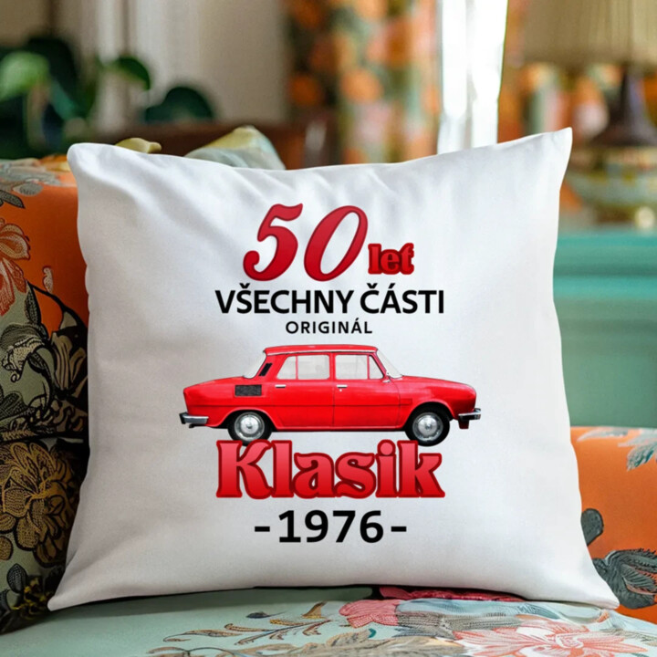 50 let - všechny části originál - Klasik 1976 - polštář s potiskem