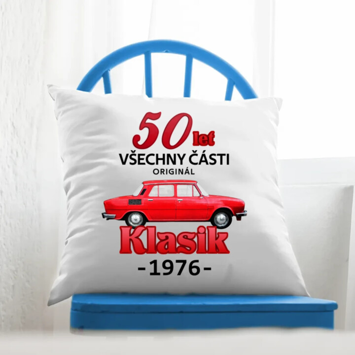 50 let - všechny části originál - Klasik 1976 - polštář s potiskem