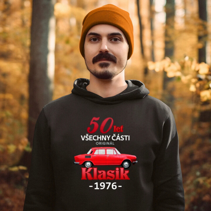 50 let - všechny části originál - Klasik 1976 - pánská mikina s potiskem