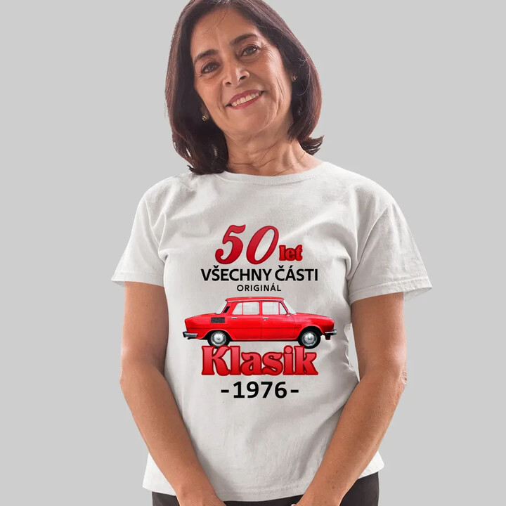 50 let - všechny části originál - Klasik 1976  - dámské tričko s potiskem