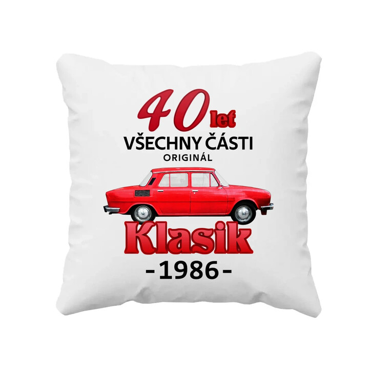 40 let - všechny části originál - Klasik 1986 - polštář s potiskem