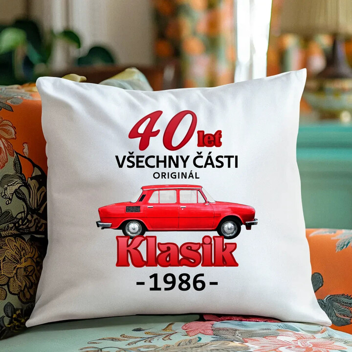 40 let - všechny části originál - Klasik 1986 - polštář s potiskem