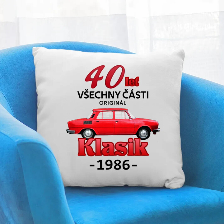 40 let - všechny části originál - Klasik 1986 - polštář s potiskem