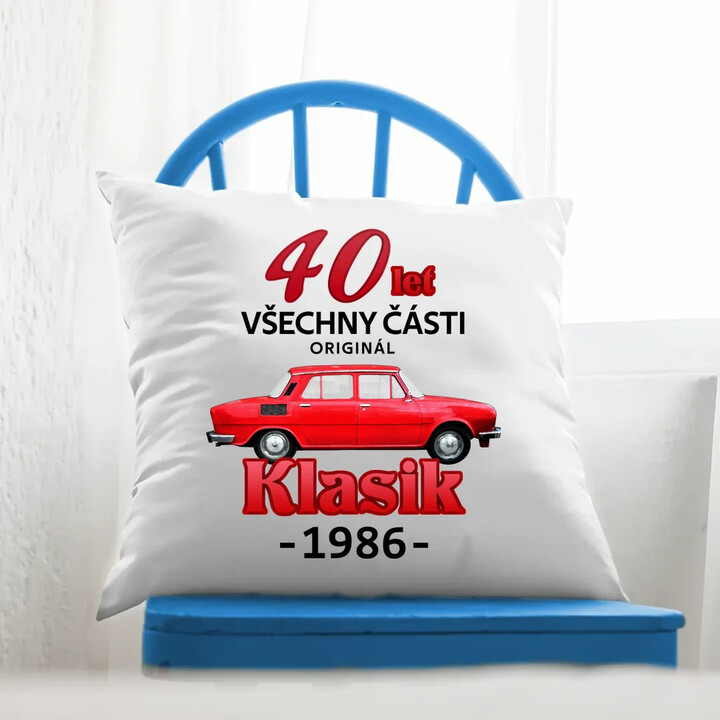 40 let - všechny části originál - Klasik 1986 - polštář s potiskem