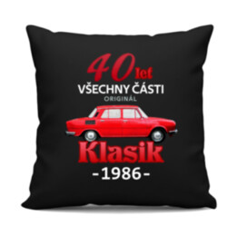 40 let - všechny části originál - Klasik 1986 - černý polštář s potiskem