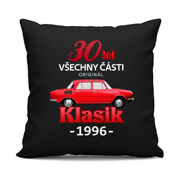 30 let - všechny části originál - Klasik 1996 - černý polštář s potiskem
