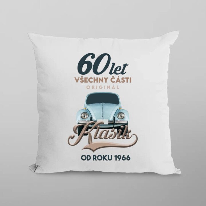 60 let - Všechny části originál - Klasik od roku 1965 - polštář s potiskem