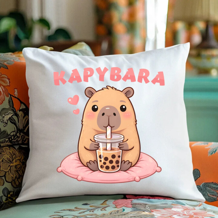kapybara - bubble tea - polštář s potiskem
