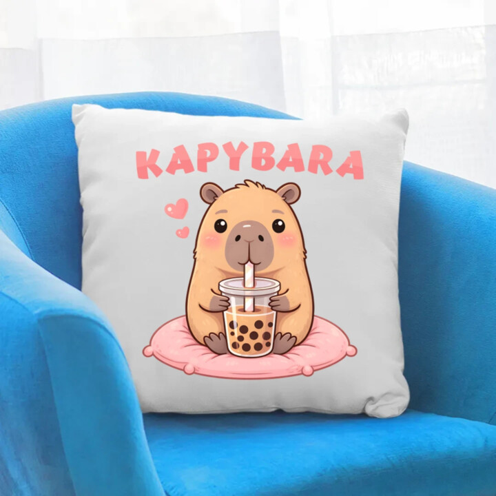 kapybara - bubble tea - polštář s potiskem