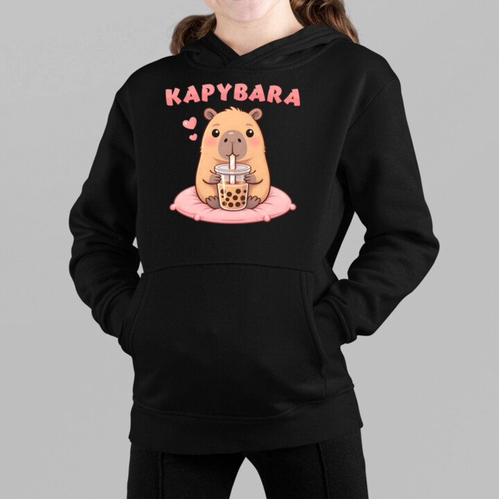 kapybara - bubble tea - dětská mikina s kapucí