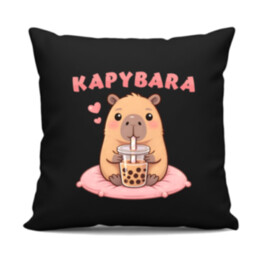 kapybara - bubble tea - černý polštář s potiskem