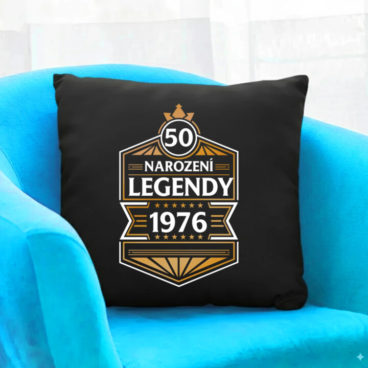 50 let - Narození legendy 1976 v2 - černý polštář s potiskem