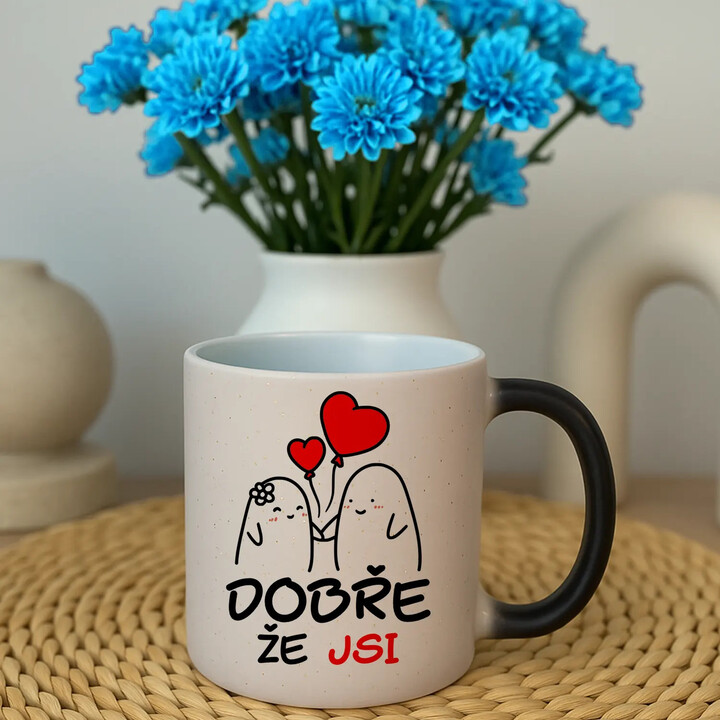 Dobře, že jsi - škoda, že č*rák - magický hrnek  s třpytkami jako dárek