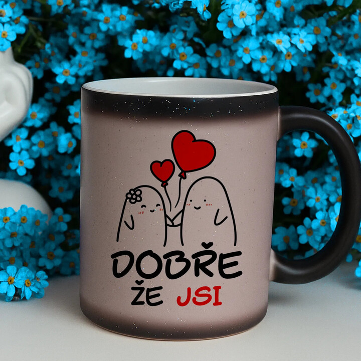 Dobře, že jsi - škoda, že č*rák - magický hrnek  s třpytkami jako dárek
