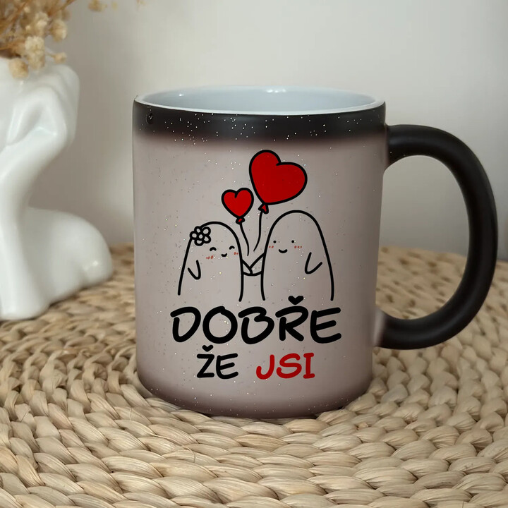 Dobře, že jsi - škoda, že č*rák - magický hrnek  s třpytkami jako dárek