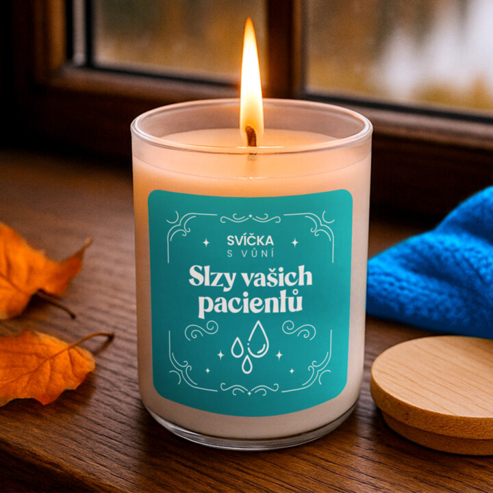 Svíčka s vůní slzy vašich pacientů - vonná svíce s potiskem