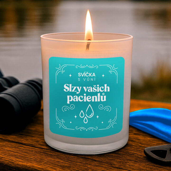Svíčka s vůní slzy vašich pacientů - vonná svíce s potiskem