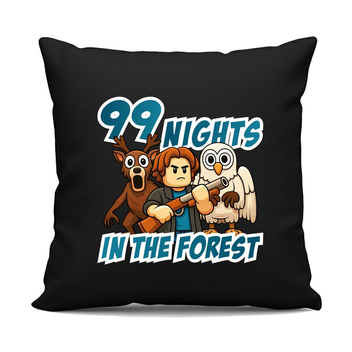 99 nights in the forest - černý polštář s potiskem