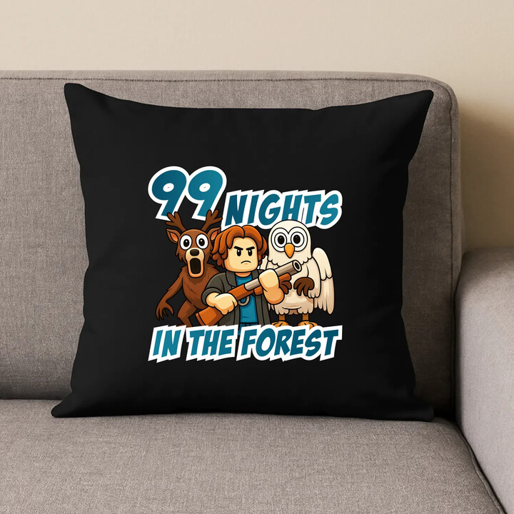99 nights in the forest - černý polštář s potiskem