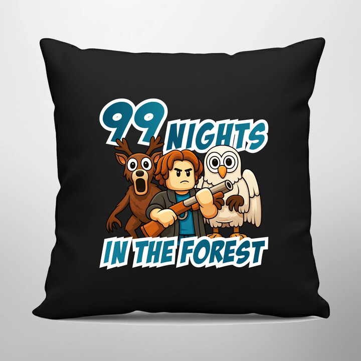 99 nights in the forest - černý polštář s potiskem
