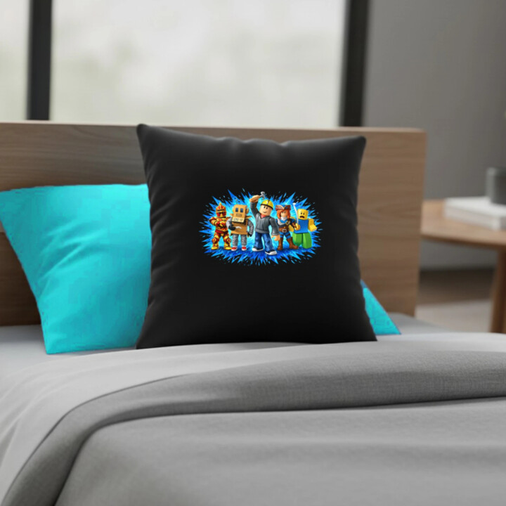 Tým – pro fanoušky hry Roblox - černý polštář s potiskem