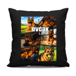 Ovčák Life - černý polštář s potiskem