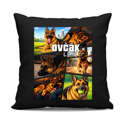 Ovčák Life - černý polštář s potiskem