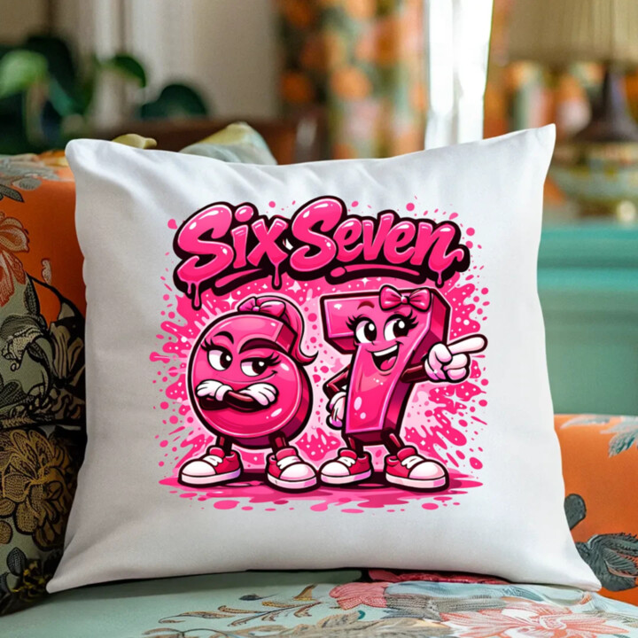 Six seven - 67 - růžová verze - polštář s potiskem