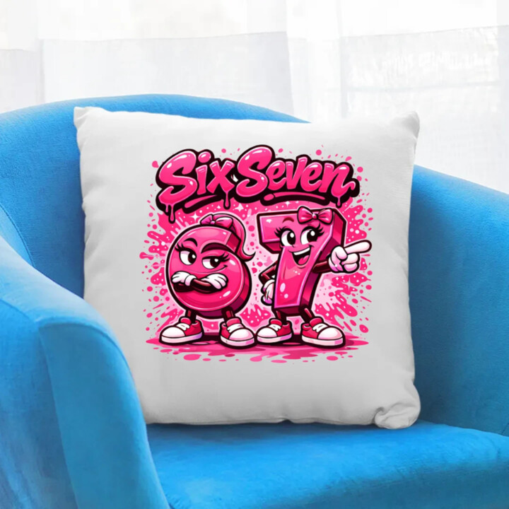 Six seven - 67 - růžová verze - polštář s potiskem