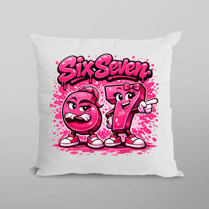 Six seven - 67 - růžová verze - polštář s potiskem