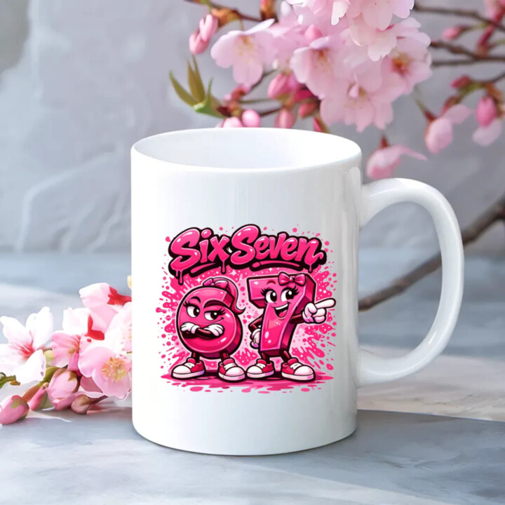 Six seven - 67 - růžová verze - hrnek s potiskem