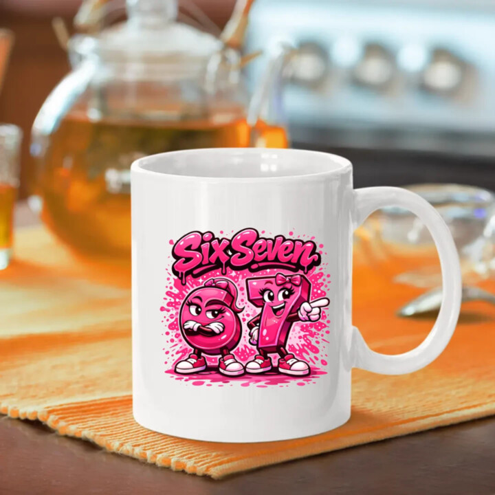 Six seven - 67 - růžová verze - hrnek s potiskem