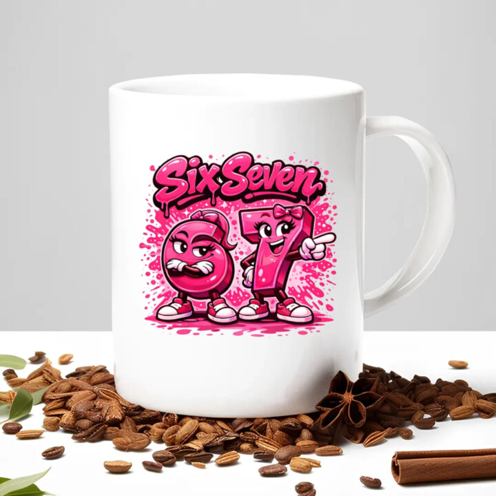 Six seven - 67 - růžová verze - hrnek s potiskem