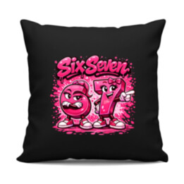 Six seven - 67 - růžová verze - černý polštář s potiskem