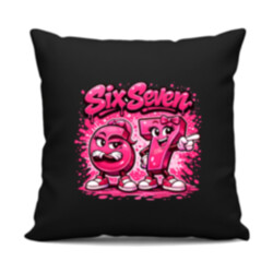Six seven - 67 - růžová verze - černý polštář s potiskem