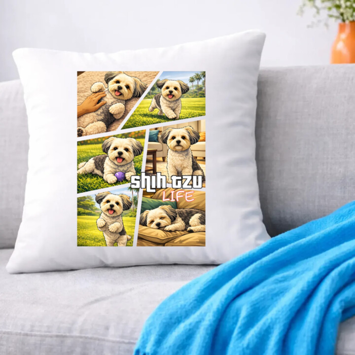 shih tzu life - polštář s potiskem