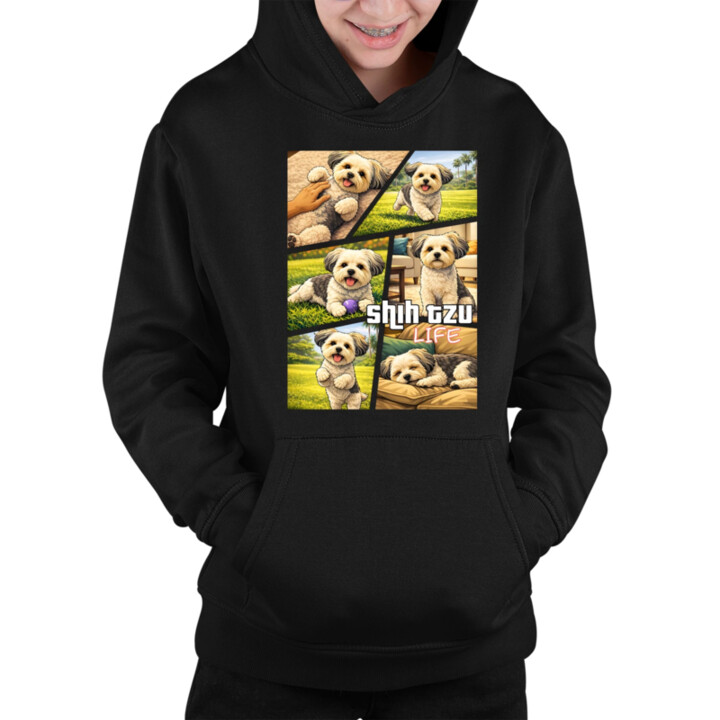 shih tzu life - dětská mikina s kapucí