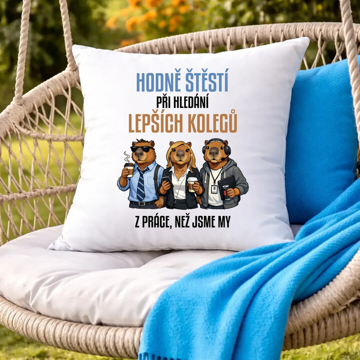 Hodně štěstí při hledání lepších kolegů z práce - polštář s potiskem