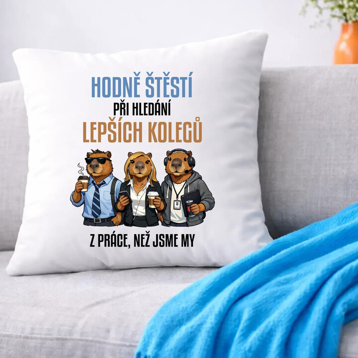 Hodně štěstí při hledání lepších kolegů z práce - polštář s potiskem