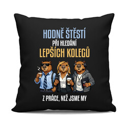 Hodně štěstí při hledání lepších kolegů z práce - černý polštář s potiskem