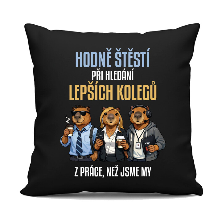 Hodně štěstí při hledání lepších kolegů z práce - černý polštář s potiskem