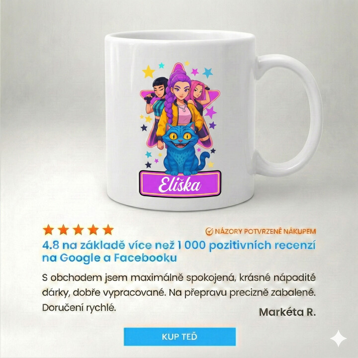 Rumi, Mira i Zoey - Huntrix - vložte jméno  - hrnek s potiskem pro fanoušky kpop demon hunters - personalizovaný produkt