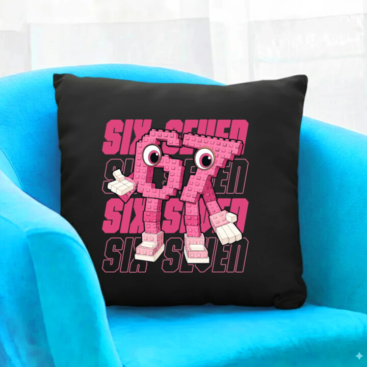 Six seven 67 - Italian Brainrot - růžová verze  - černý polštář s potiskem