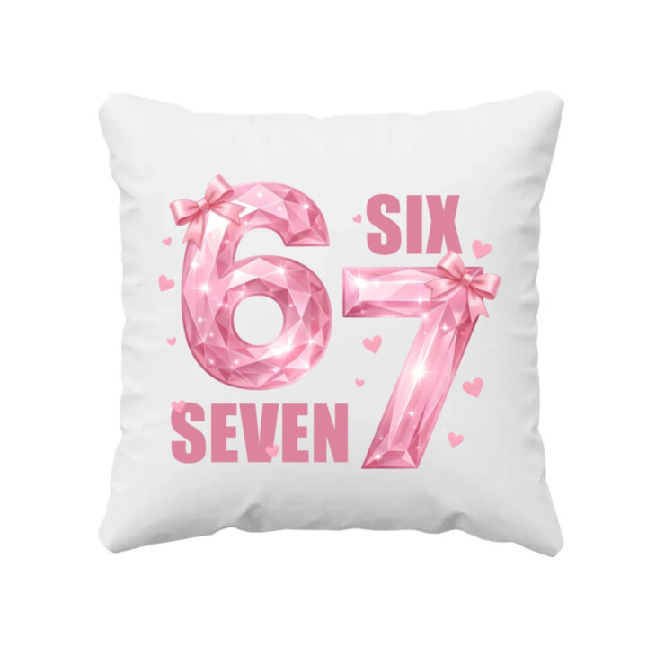 Six seven - 67 - růžová verze - polštář s potiskem