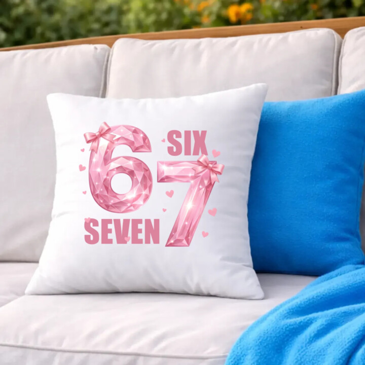 Six seven - 67 - růžová verze - polštář s potiskem