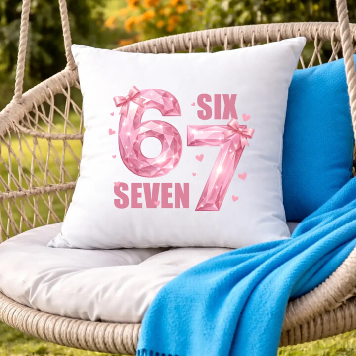 Six seven - 67 - růžová verze - polštář s potiskem