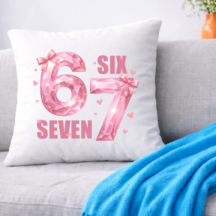 Six seven - 67 - růžová verze - polštář s potiskem